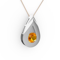 Alura Kolye - Sitrin 8 ayar beyaz altın kolye (40 cm gümüş rolo zincir) #1b7muae