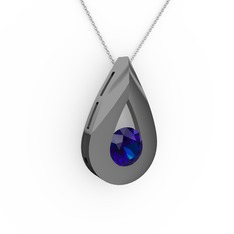 Alura Kolye - Lab safir 925 ayar siyah rodyum kaplama gümüş kolye (40 cm beyaz altın rolo zincir) #1fmkeg6