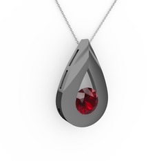 Alura Kolye - Garnet 925 ayar siyah rodyum kaplama gümüş kolye (40 cm beyaz altın rolo zincir) #1gkqk3j