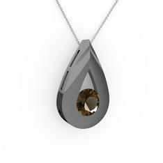 Alura Kolye - Dumanlı kuvars 925 ayar siyah rodyum kaplama gümüş kolye (40 cm beyaz altın rolo zincir) #1ieuzil