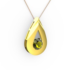 Peridot 925 ayar altın kaplama gümüş kolye (40 cm rose altın rolo zincir)