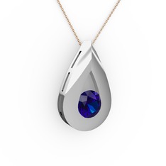 Alura Kolye - Lab safir 8 ayar beyaz altın kolye (40 cm gümüş rolo zincir) #1lfz4si