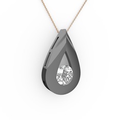 Swarovski 925 ayar siyah rodyum kaplama gümüş kolye (40 cm rose altın rolo zincir)