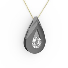 Alura Kolye - Swarovski 925 ayar siyah rodyum kaplama gümüş kolye (40 cm altın rolo zincir) #1puktwy