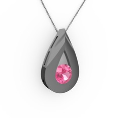 Alura Kolye - Pembe kuvars 925 ayar siyah rodyum kaplama gümüş kolye (40 cm gümüş rolo zincir) #1rg5xel