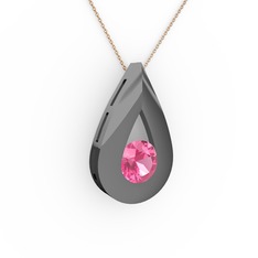Alura Kolye - Pembe kuvars 925 ayar siyah rodyum kaplama gümüş kolye (40 cm gümüş rolo zincir) #1rkemgw