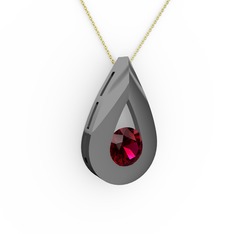 Rodolit garnet 925 ayar siyah rodyum kaplama gümüş kolye (40 cm altın rolo zincir)