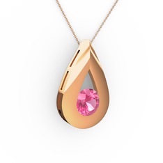 Pembe kuvars 18 ayar rose altın kolye (40 cm rose altın rolo zincir)