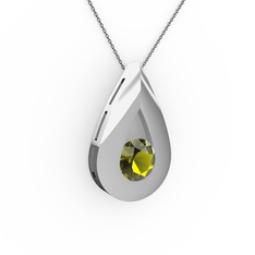 Alura Kolye - Peridot 14 ayar beyaz altın kolye (40 cm gümüş rolo zincir) #2ekedt