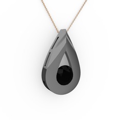 Alura Kolye - Siyah zirkon 925 ayar siyah rodyum kaplama gümüş kolye (40 cm rose altın rolo zincir) #6231cm