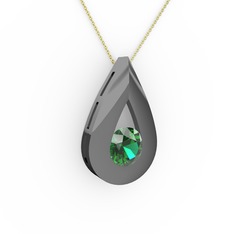 Alura Kolye - Yeşil kuvars 925 ayar siyah rodyum kaplama gümüş kolye (40 cm altın rolo zincir) #7ose42