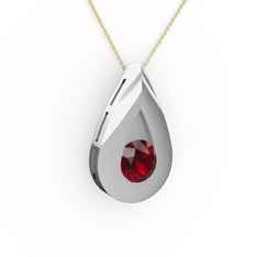 Garnet 14 ayar beyaz altın kolye (40 cm altın rolo zincir)