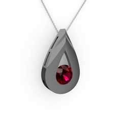 Rodolit garnet 925 ayar siyah rodyum kaplama gümüş kolye (40 cm beyaz altın rolo zincir)