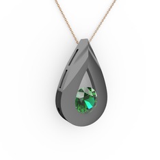 Alura Kolye - Yeşil kuvars 925 ayar siyah rodyum kaplama gümüş kolye (40 cm gümüş rolo zincir) #dnxrze