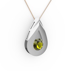 Peridot 8 ayar beyaz altın kolye (40 cm gümüş rolo zincir)