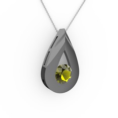 Peridot 925 ayar siyah rodyum kaplama gümüş kolye (40 cm beyaz altın rolo zincir)