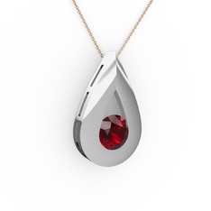 Alura Kolye - Garnet 18 ayar beyaz altın kolye (40 cm rose altın rolo zincir) #hon1pw
