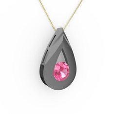 Alura Kolye - Pembe kuvars 925 ayar siyah rodyum kaplama gümüş kolye (40 cm altın rolo zincir) #k46tnb