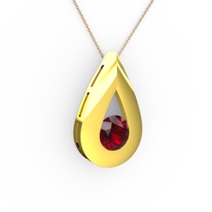 Alura Kolye - Garnet 14 ayar altın kolye (40 cm rose altın rolo zincir) #nzaml