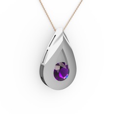 Alura Kolye - Ametist 14 ayar beyaz altın kolye (40 cm rose altın rolo zincir) #o34d4m