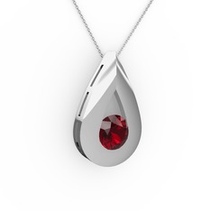 Garnet 14 ayar beyaz altın kolye (40 cm beyaz altın rolo zincir)