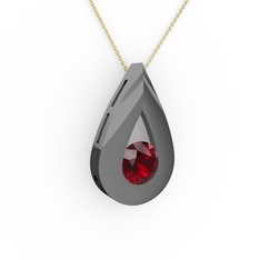 Alura Kolye - Garnet 925 ayar siyah rodyum kaplama gümüş kolye (40 cm altın rolo zincir) #p2salk