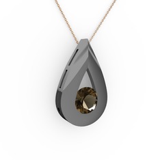 Alura Kolye - Dumanlı kuvars 925 ayar siyah rodyum kaplama gümüş kolye (40 cm rose altın rolo zincir) #pq9w3c