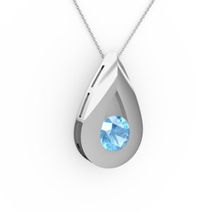 Alura Kolye - Akuamarin 925 ayar gümüş kolye (40 cm beyaz altın rolo zincir) #pyrns6