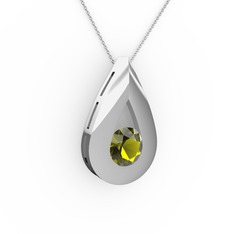 Peridot 18 ayar beyaz altın kolye (40 cm beyaz altın rolo zincir)