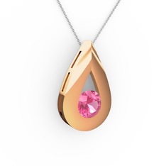Alura Kolye - Pembe kuvars 14 ayar rose altın kolye (40 cm beyaz altın rolo zincir) #un8x12