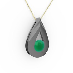 Alura Kolye - Kök zümrüt 925 ayar siyah rodyum kaplama gümüş kolye (40 cm gümüş rolo zincir) #vzg4ab