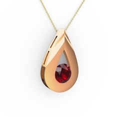 Garnet 925 ayar rose altın kaplama gümüş kolye (40 cm altın rolo zincir)