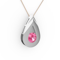 Alura Kolye - Pembe kuvars 14 ayar beyaz altın kolye (40 cm rose altın rolo zincir) #xpereb