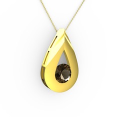Alura Kolye - Dumanlı kuvars 8 ayar altın kolye (40 cm altın rolo zincir) #xsqg1x