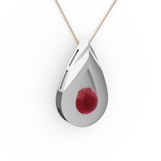 Alura Kolye - Kök yakut 8 ayar beyaz altın kolye (40 cm rose altın rolo zincir) #ylm5f6