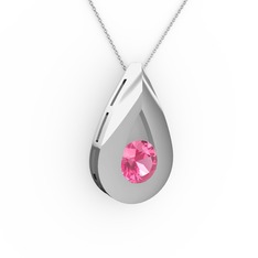 Alura Kolye - Pembe kuvars 14 ayar beyaz altın kolye (40 cm beyaz altın rolo zincir) #yt3q74