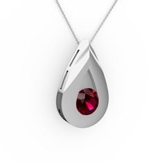Rodolit garnet 14 ayar beyaz altın kolye (40 cm gümüş rolo zincir)
