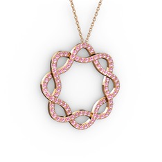 Pembe kuvars 14 ayar rose altın kolye (40 cm gümüş rolo zincir)