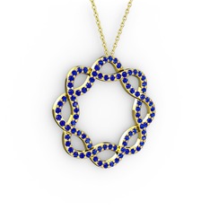Lab safir 14 ayar altın kolye (40 cm gümüş rolo zincir)