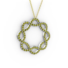 Lienna Kolye - Peridot 8 ayar beyaz altın kolye (40 cm gümüş rolo zincir) #1bs12gx