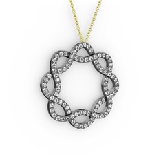 Swarovski 925 ayar siyah rodyum kaplama gümüş kolye (40 cm altın rolo zincir)