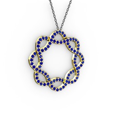 Lab safir 18 ayar altın kolye (40 cm gümüş rolo zincir)