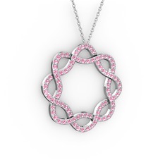 Pembe kuvars 14 ayar beyaz altın kolye (40 cm beyaz altın rolo zincir)