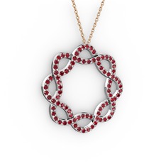 Garnet 14 ayar beyaz altın kolye (40 cm rose altın rolo zincir)