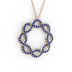 Lienna Kolye - Lab safir 14 ayar altın kolye (40 cm rose altın rolo zincir) #1iazkga