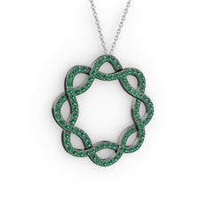 Lienna Kolye - Yeşil kuvars 925 ayar siyah rodyum kaplama gümüş kolye (40 cm beyaz altın rolo zincir) #1jsoe6t