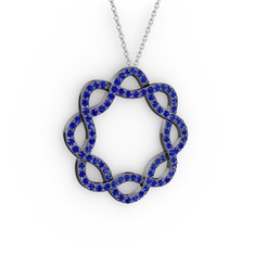 Lab safir 925 ayar siyah rodyum kaplama gümüş kolye (40 cm gümüş rolo zincir)