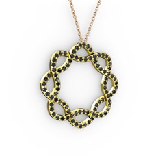 Lienna Kolye - Siyah zirkon 18 ayar altın kolye (40 cm rose altın rolo zincir) #1oz4xzn