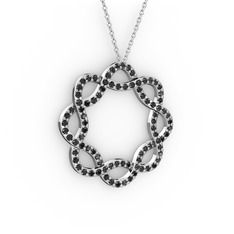 Lienna Kolye - Siyah zirkon 8 ayar beyaz altın kolye (40 cm beyaz altın rolo zincir) #9ds24j