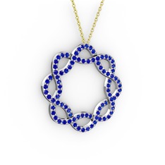 Lab safir 18 ayar beyaz altın kolye (40 cm altın rolo zincir)